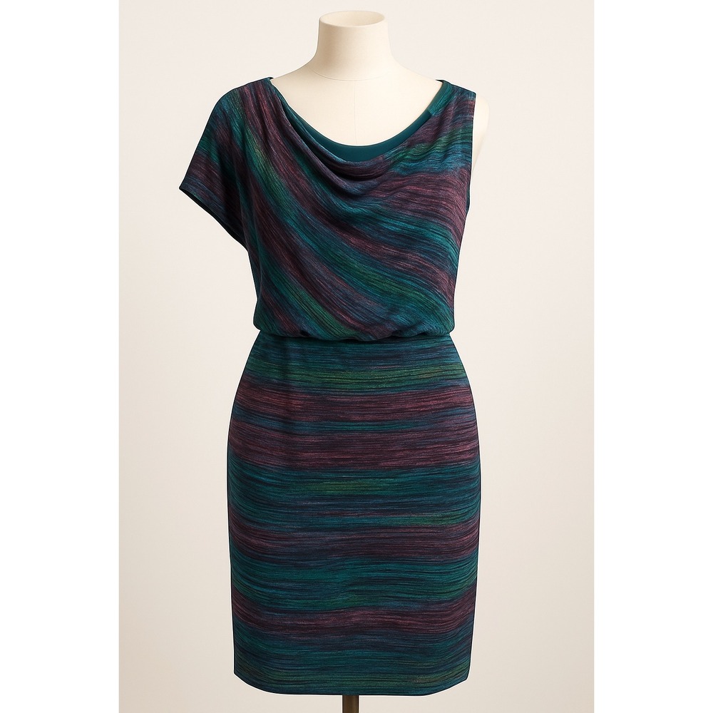 Maggy Boutique Multicolor Draped Overlay Dress Sz 16 NWT Watercolor Jewel Tones‎